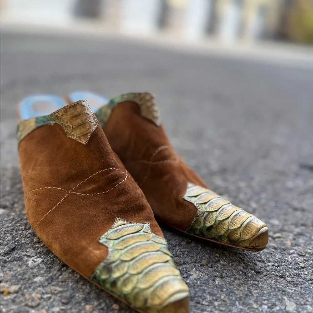 Ursula Mascaro Leather & Snake Skin Western Mules ~ 8.5 - Picture 10 of 10